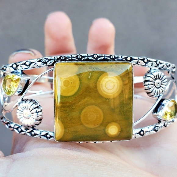 New Ocean Jasper & Citrine 925 Silver Bracelet. - Picture 1 of 16